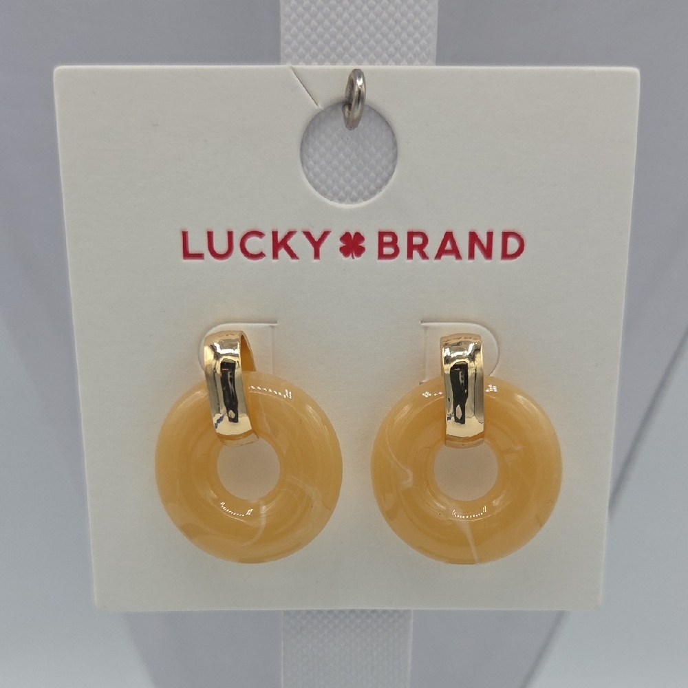 5 for $25! Lucky Brand Gold Tone Honey Yellow Resin Hoop Earrings